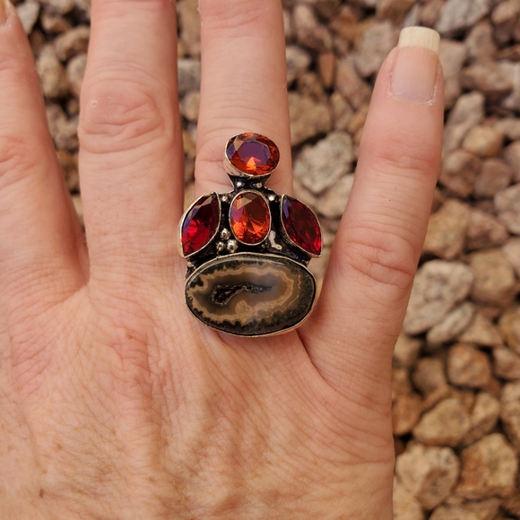 New Solar Agate and Garnet 925 Silver Ring. - Picture 13 of 16